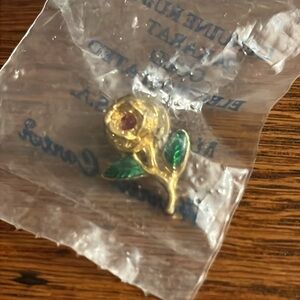Harriet Carter 80’s Rose Pin Genuine Ruby 24k Gold Electroplated Sealed in Bag